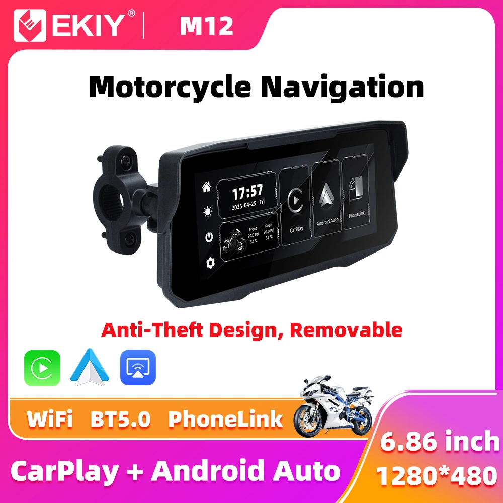 EKIY 6.86 inch Wireless CarPlay Moto Android Auto Portable Digital Motorcycle Dashboard GPS Motorcycle Navigation Display Screen