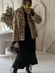 Abrigo cálido de piel sintética con estampado de leopardo para mujer, chaqueta informal de manga larga con solapa elegante y botonadura única, prendas de vestir para Otoño e Invierno