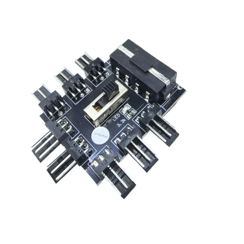 

PC Computer IDE Molex 1 to 8 Multi Way Splitter Cooler Cooling Fan Hub 3pin 12V Power Socket PCB Adapter 2 Level Speed Control