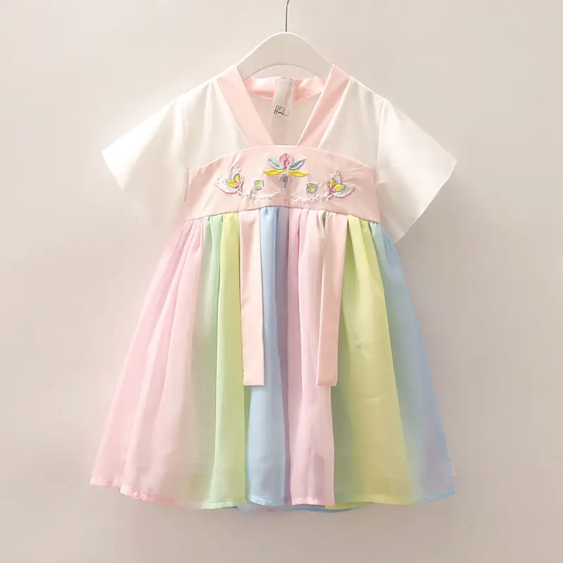 

Children's Hanfu Chinese Style Girls' Tang Dress Summer New Baby Rainbow Princess Dress Vintage Style