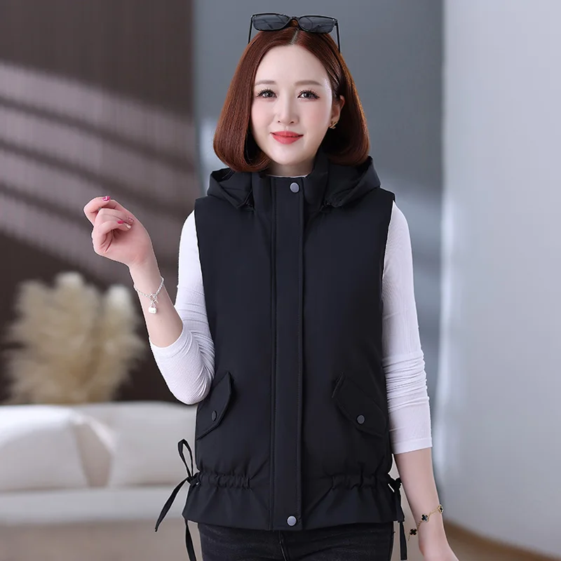 

New Female Autumn And Winter Versatile Hooded Vest Women Loose Fashionable Casual Thick And Warm Sleeveless Jacket Waistcoat