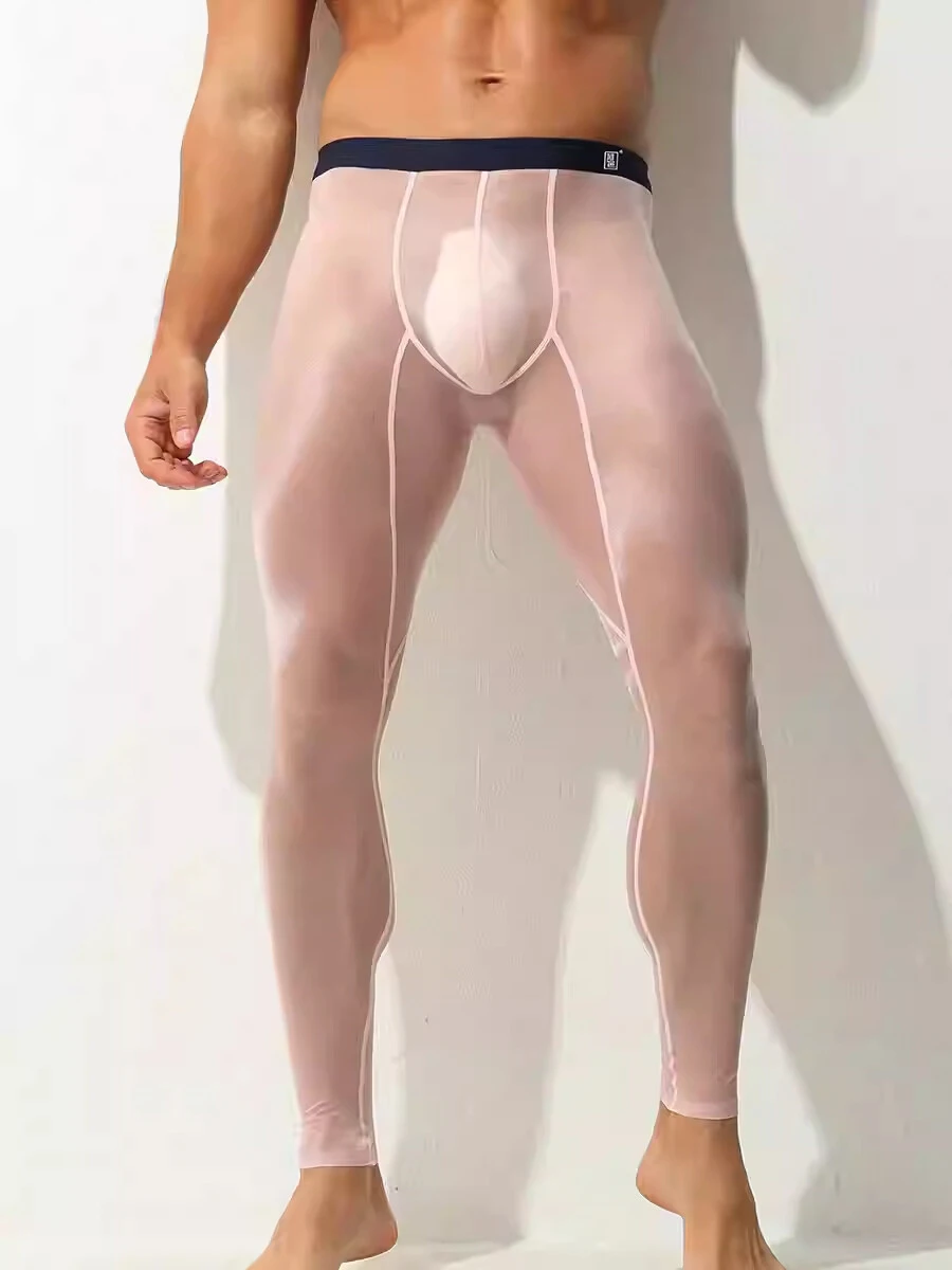 

Ultra Thin Ice Silk Long Pants for Men Tight Fitting High Elastic Pants Men's Leggings Translucent Oily Silk Stockings