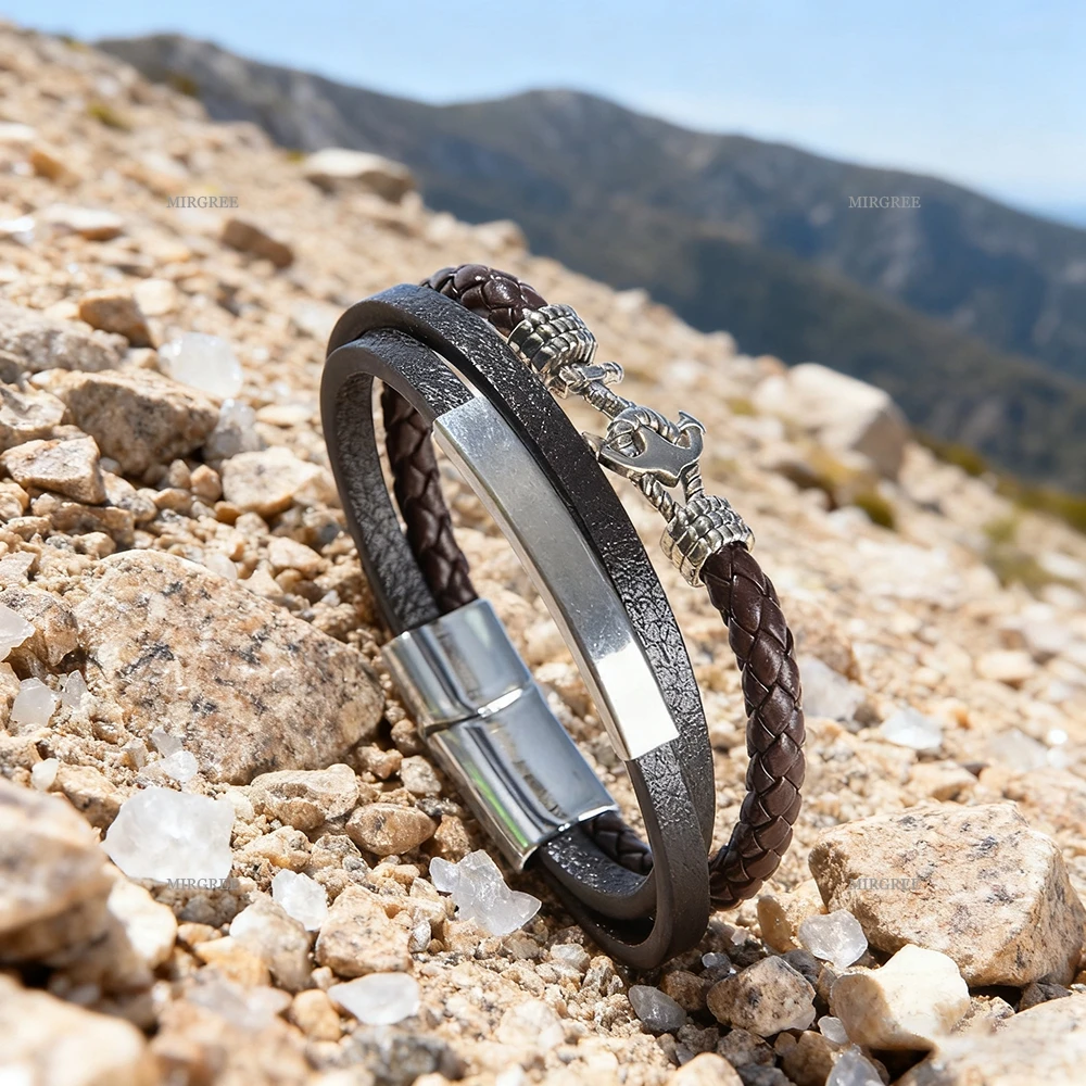 قطعة واحدة من سوار جلد البولي يوريثان المرساة على شكل قارب بني للرجال، الهدية المثالية للآباء والأصدقاء وعشاق المغامرة #5