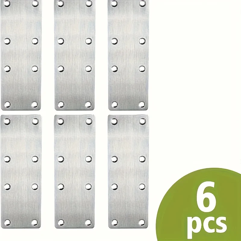 6 juegos de placas de reparación planas de acero inoxidable, soportes angulares planos y 48 tornillos, adecuados para madera y otros materiales.