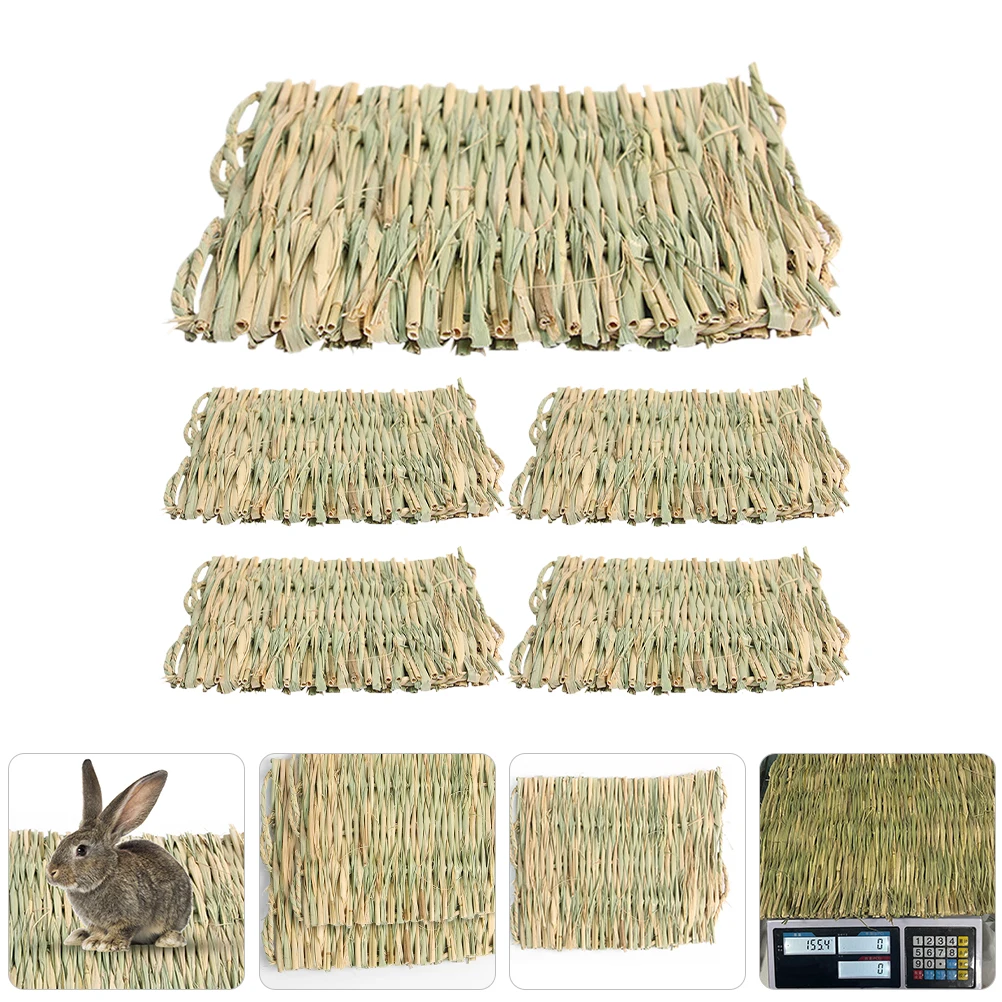 5Pcs Bunny Grass Mat Natural Woven Bed Pad for Rabbits Guinea Pigs Hamsters Chewable Safe Comfortable Pet Bedding