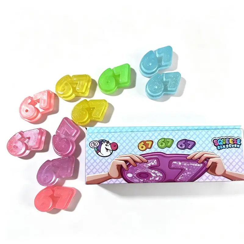 Squeeze Stress Relief Fidget Toy Number 67 TPR Transparent Glitter Sensory Toy for Holiday Stocking Stuffers