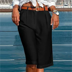 Women'S Summer Shorts 2023 Medium Length With High Waist Female Loose White Classic Knee-Length Office Wide Women'S Shorts Black