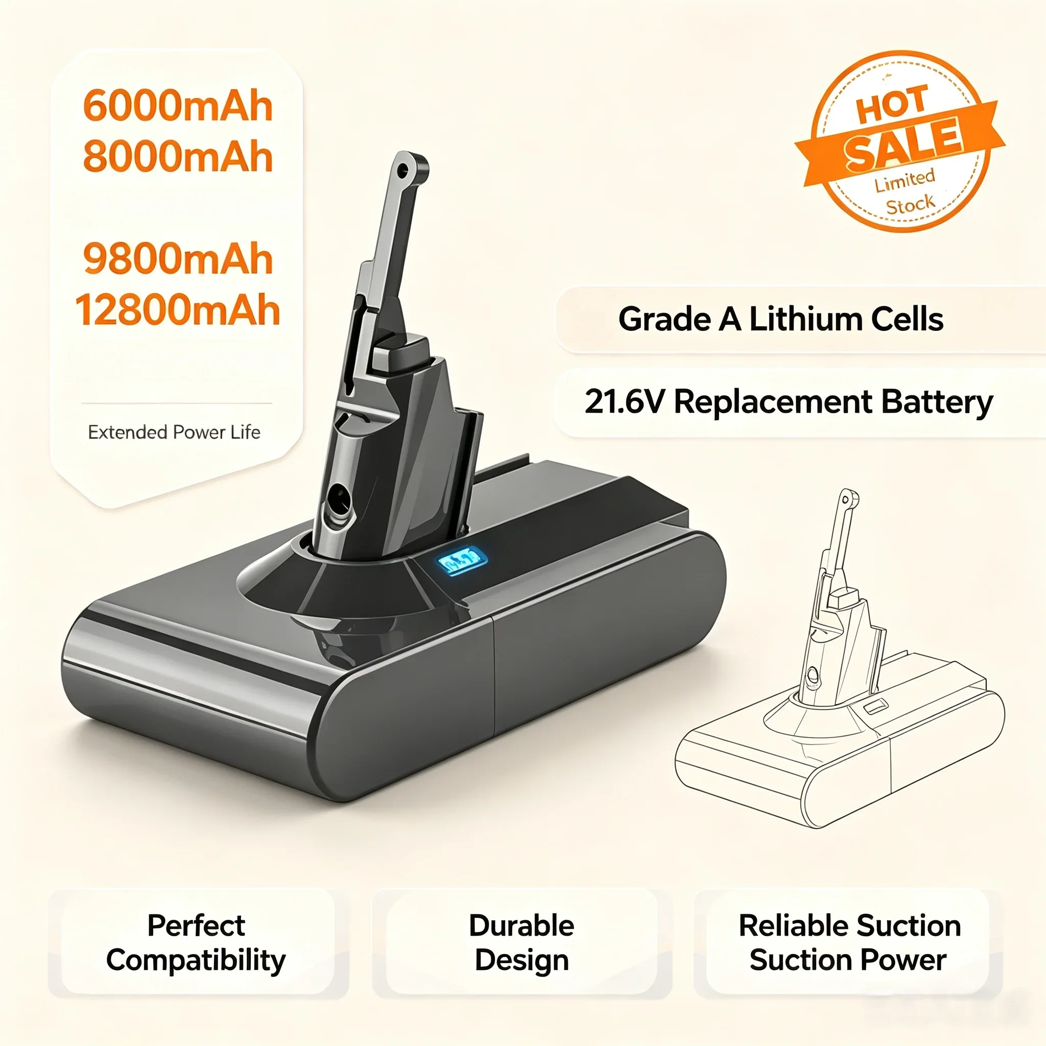 12800mAh 25.2V Replacement Battery For Dyson V10 SV12 Fit V10 Animal V10 Absolute Cordless Vacuum Cleaner Spare Parts