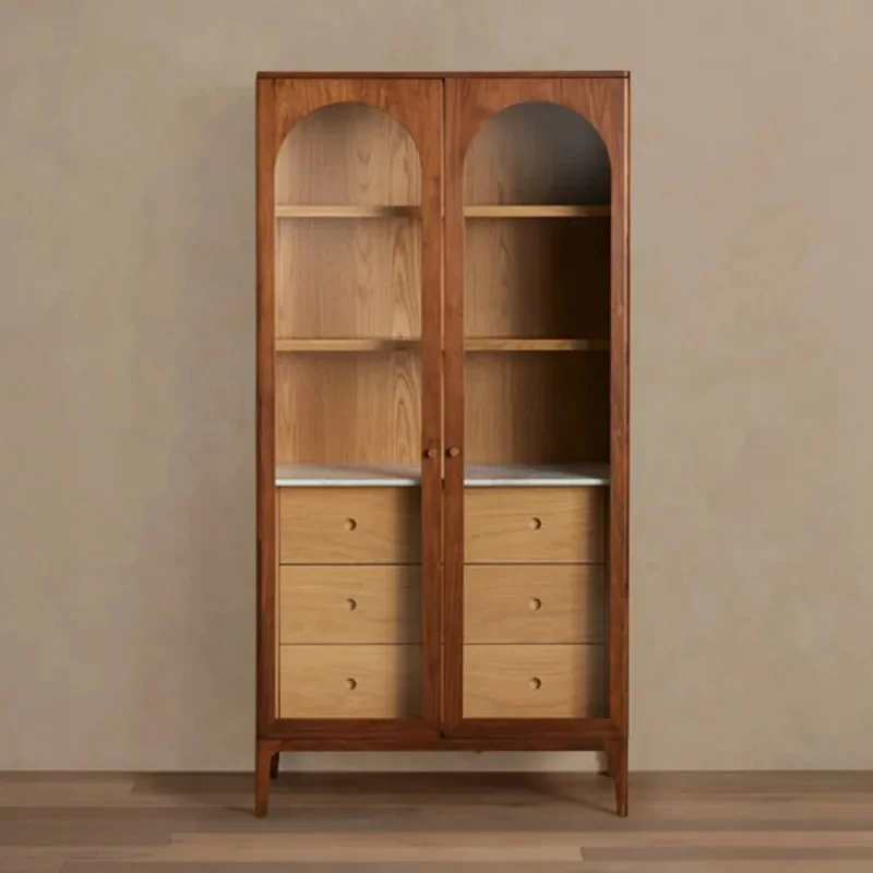 custom.Home Living Room Furniture Adjustable Shelves Oak Wood and Engineered Hardwood Display Storage Cabinet