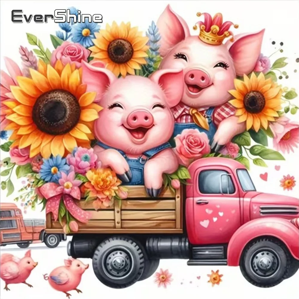 EverShine Neuerscheinung DIY Diamant-Malerei Schwein Tier Bastelset Blumen-Stickerei Auto Kreuzstich-Set Mosaik Cartoon Kindergeschenk