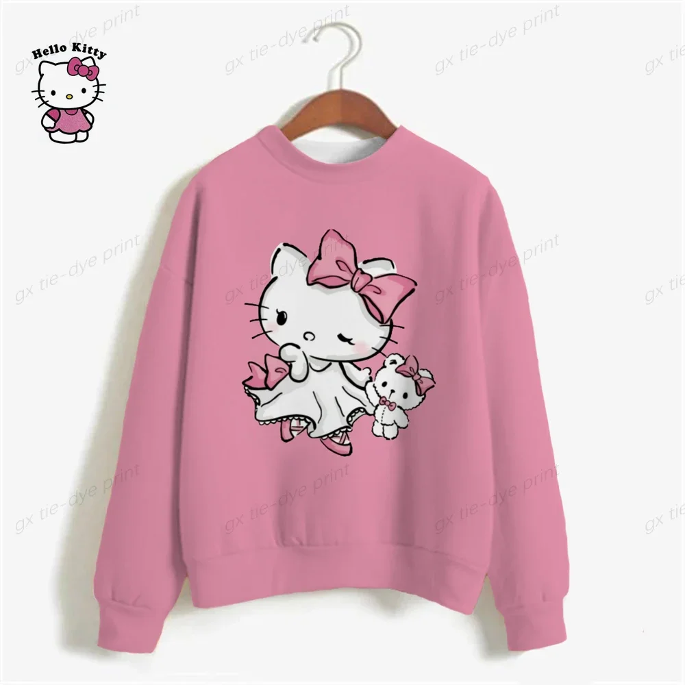 HELLO KITTY Print Women Hoodies Sweatshirts Streetwear Cute Oversized Hoodies Pullover Cropped Hoodies Females Y2k