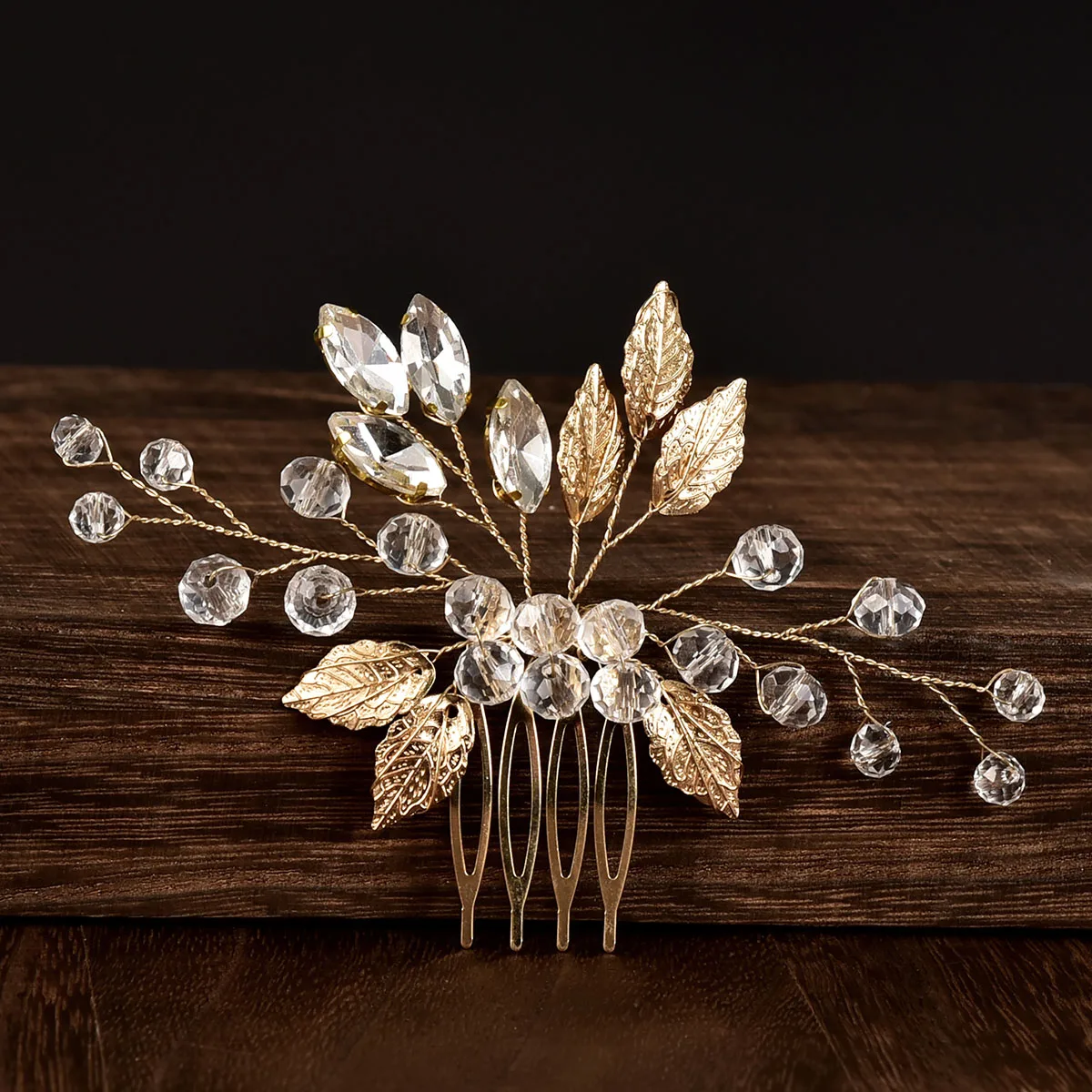 Fashion Bridal Hair Comb White Pearl Rhinestone Golden Flower Women Hair Clip Wedding Jewelry Hair Accessories  Women Headpiece