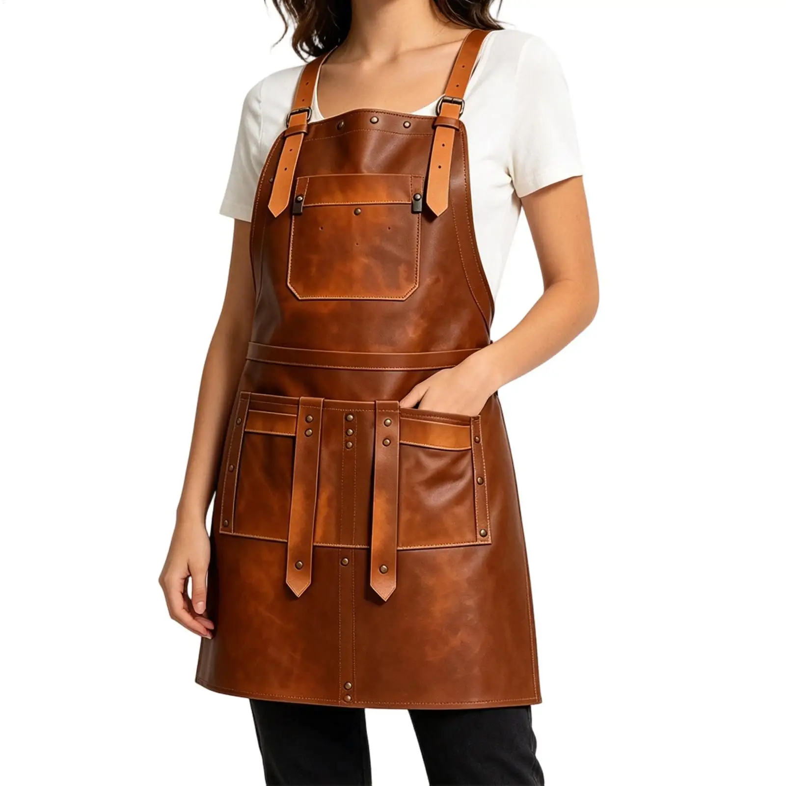複数のポケット付きレザーエプロン 防水調整可能なストラップ - Leatherwork Apron のレビューと価格