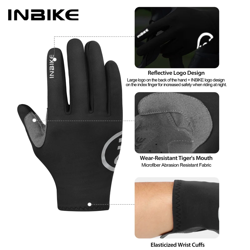 INBIKE Winter Cycling Gloves for Men Thermal Fleece Road Bike Gloves Full Finger MTB Cycling Gloves Touchscreen Bike Accessories