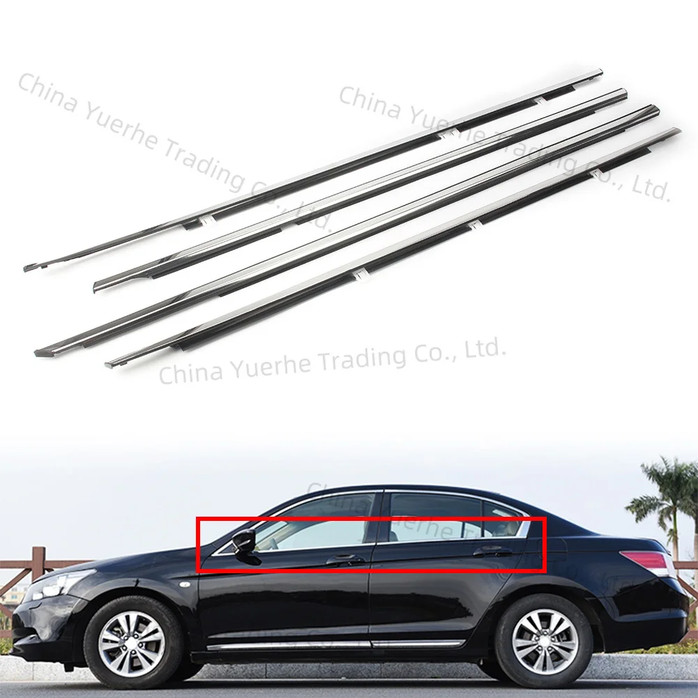 

4Pcs Chrome Car Window Door Belt Weatherstrip Seal Trims Acccessories Replacement For Honda Accord 2008 2009 2010 2011 2012