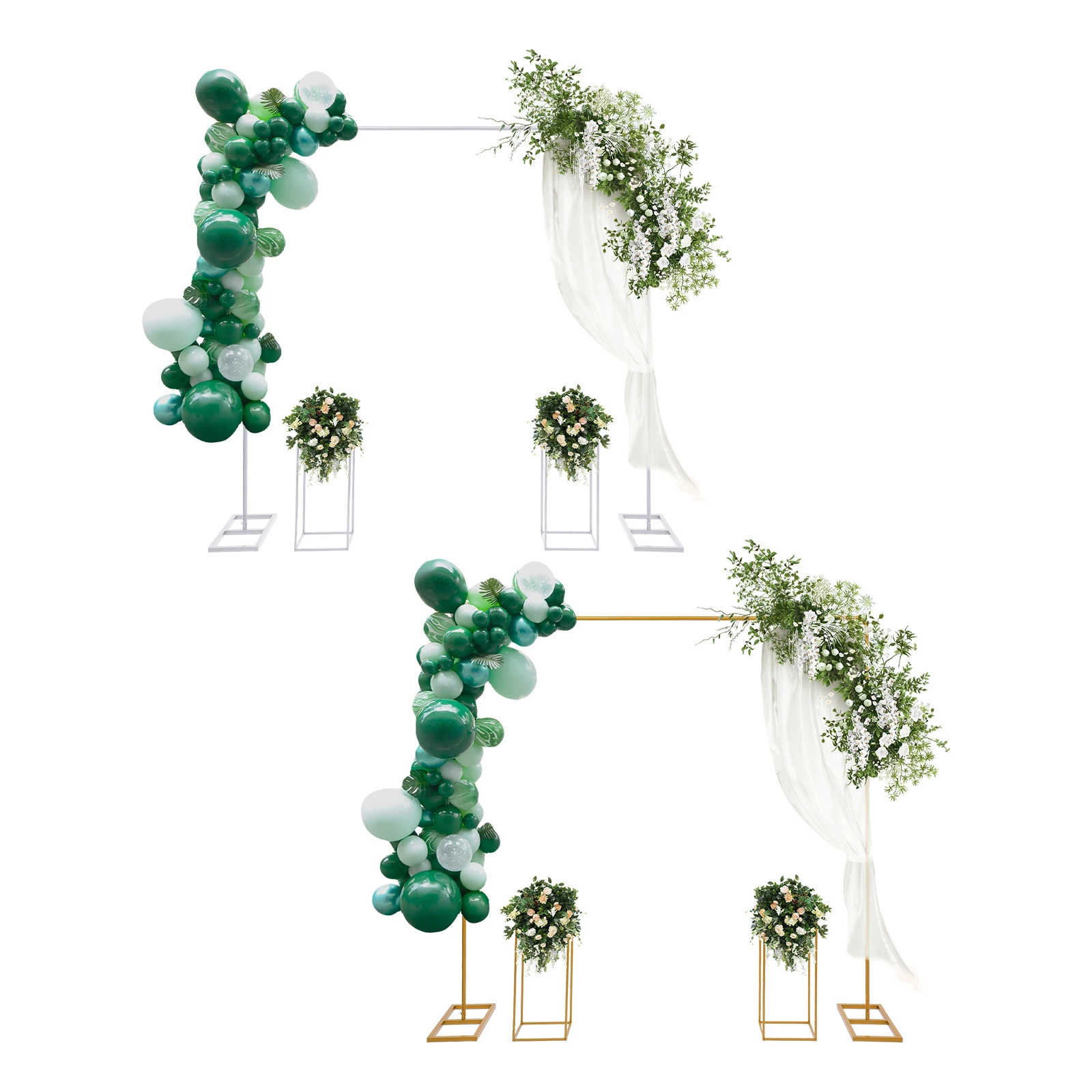 Branco e ouro balão Stand com flor Stands, Metal casamento Stand, casamento Backdrop Stand