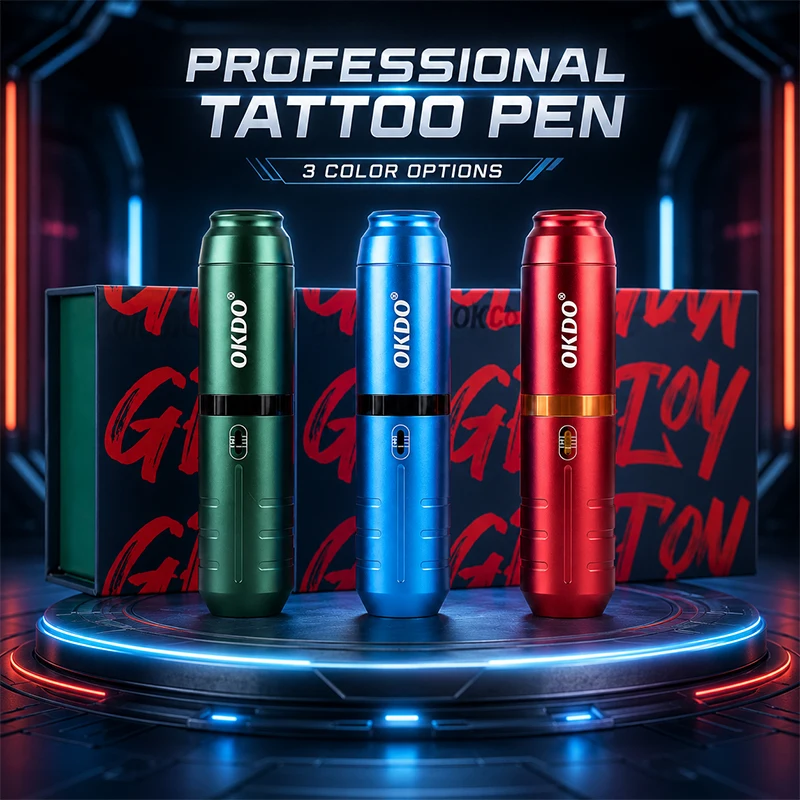 OKDO Wireless Rotary Tattoo Pen Adjustable Stroke Precision Permanent Makeup For Professional Tattoo Artists Body Art Supplies