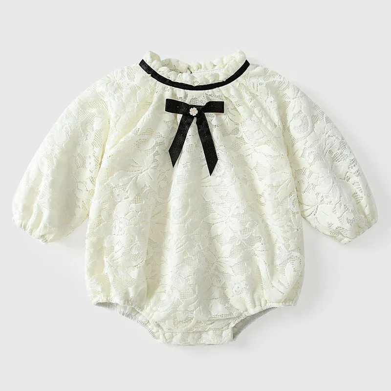 

Весенне-осенняя одежда для новорожденных девочек, корейская модная одежда, милые хлопковые боди и комбинезоны с длинными рукавами и кружевом в корейском стиле, B407