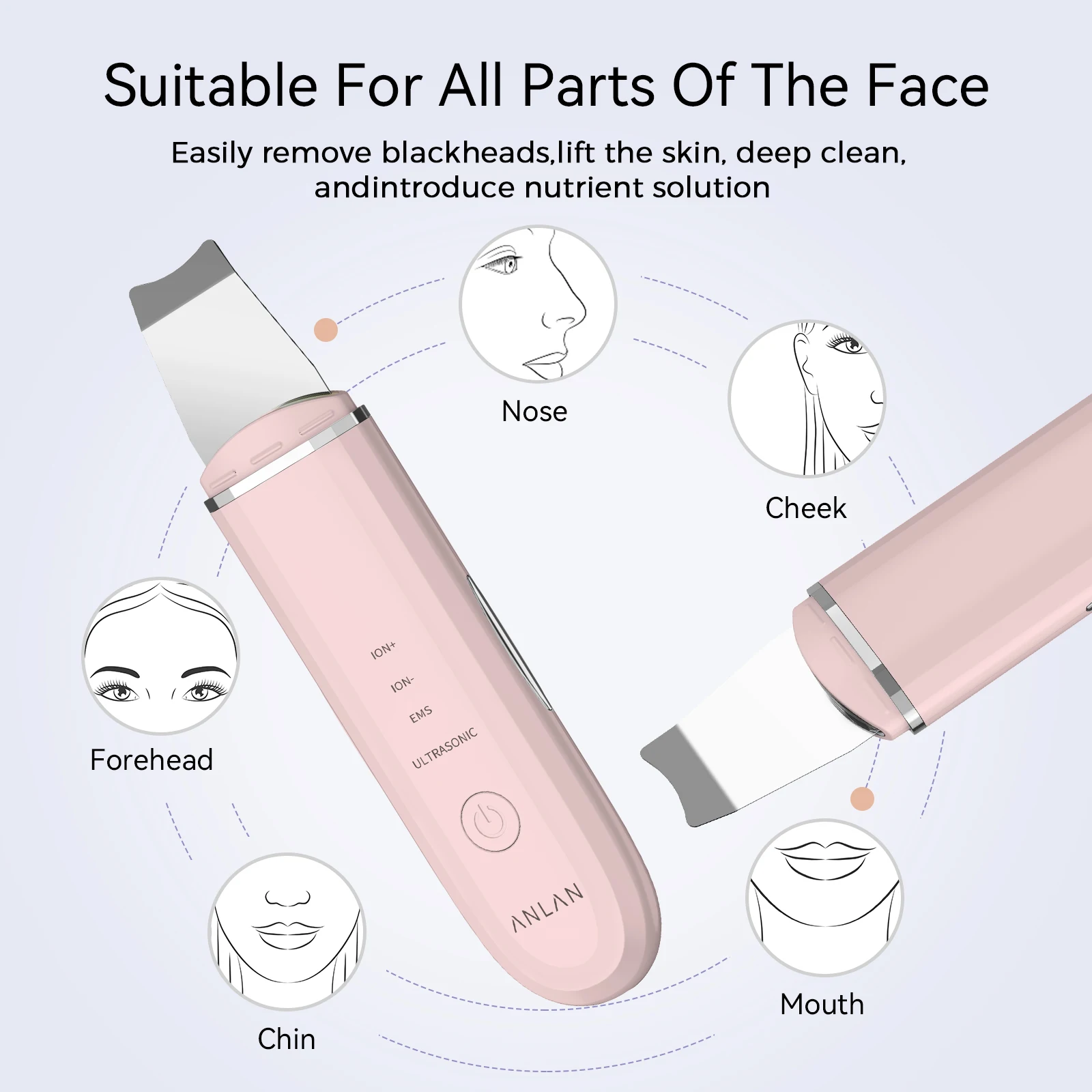 ANLAN Ultrasonic Skin Scrubber Deep Cleaning Limpieza Facial Pore Spatula EMS Facial Lifting Ultrasonic Peeling Skin Care Tool