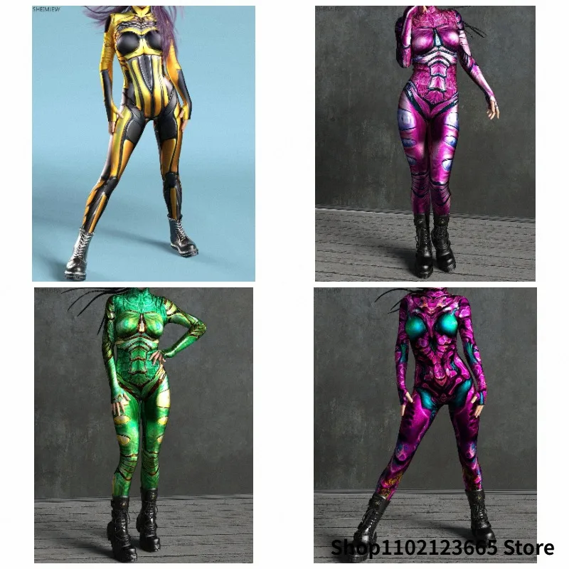 2026 3D-Gedruckter Zentai-Bodysuit für Erwachsene Cosplay Roboter Punk Damen Jumpsuit Cosplay-Kostüm Schlanker Halloween-Karnevals-Feiertagsanzug