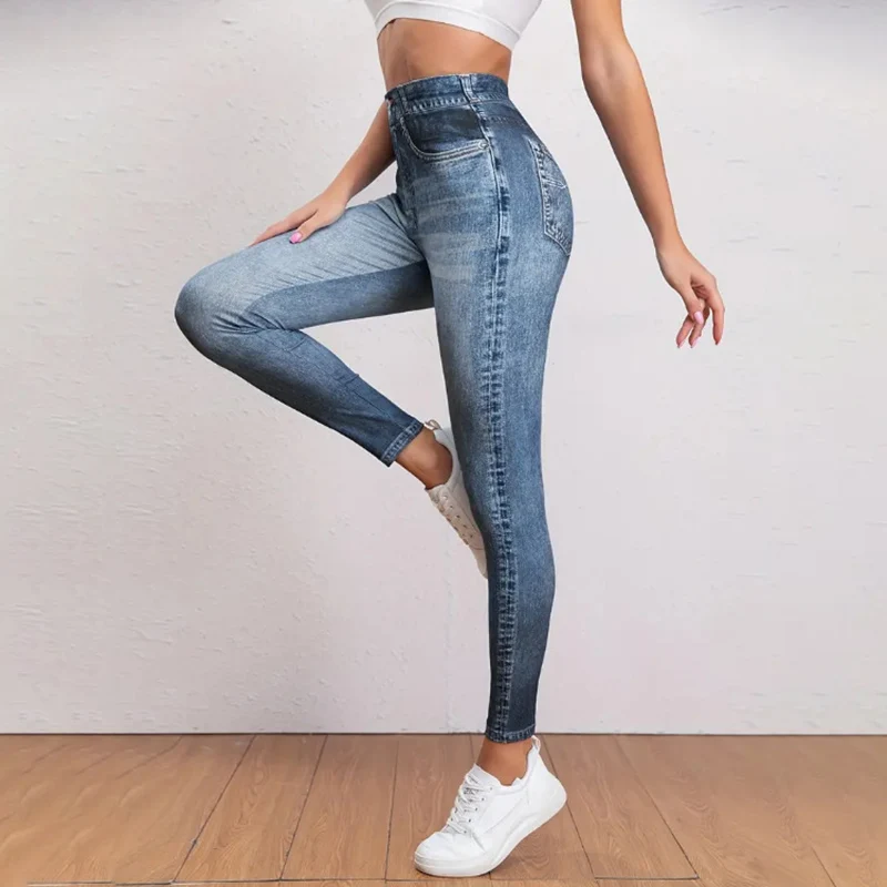 

2025 Autumn Winter Denim Yoga Pants Women Vintage Casual Skinny Jeans Tights Woman Pocket High Waist Outdoor Joggers Trousers