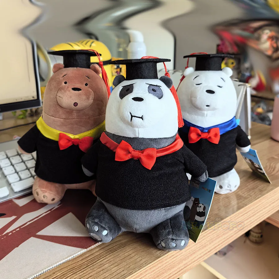 

New 22cm We Bare Bears Stuffed Animal Toy Featuring PHD Hat Ideal Graduation Gift for Cartoon Fans Soft Plush Collectible