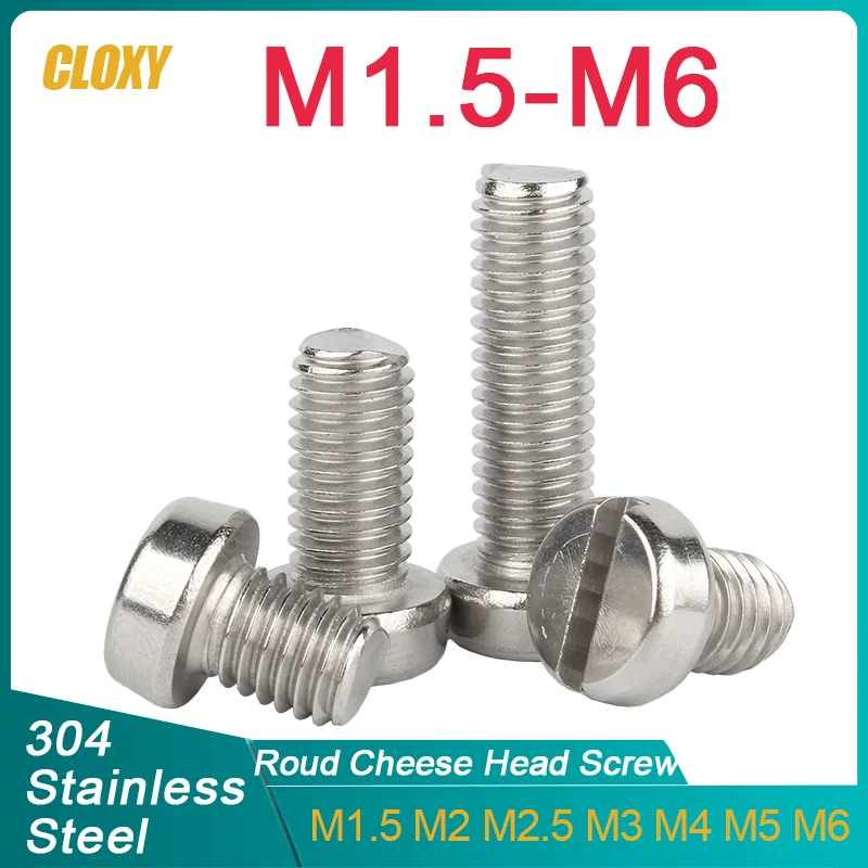 10/ 20/ 50/ 100pcs M1.6 M2 M2.5 M3 M4 M5 M6 304 Stainless Steel (A2-70)  Slotted Cap Head Column Round Cheese Head Screw Bolt