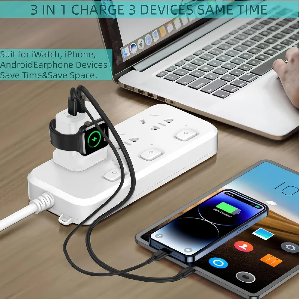 1PCS Charging Blocks for Watch Charger, USB C Charger Block 3-in-1 20W USB C Fast Charging Dual Ports, Travel Essentials