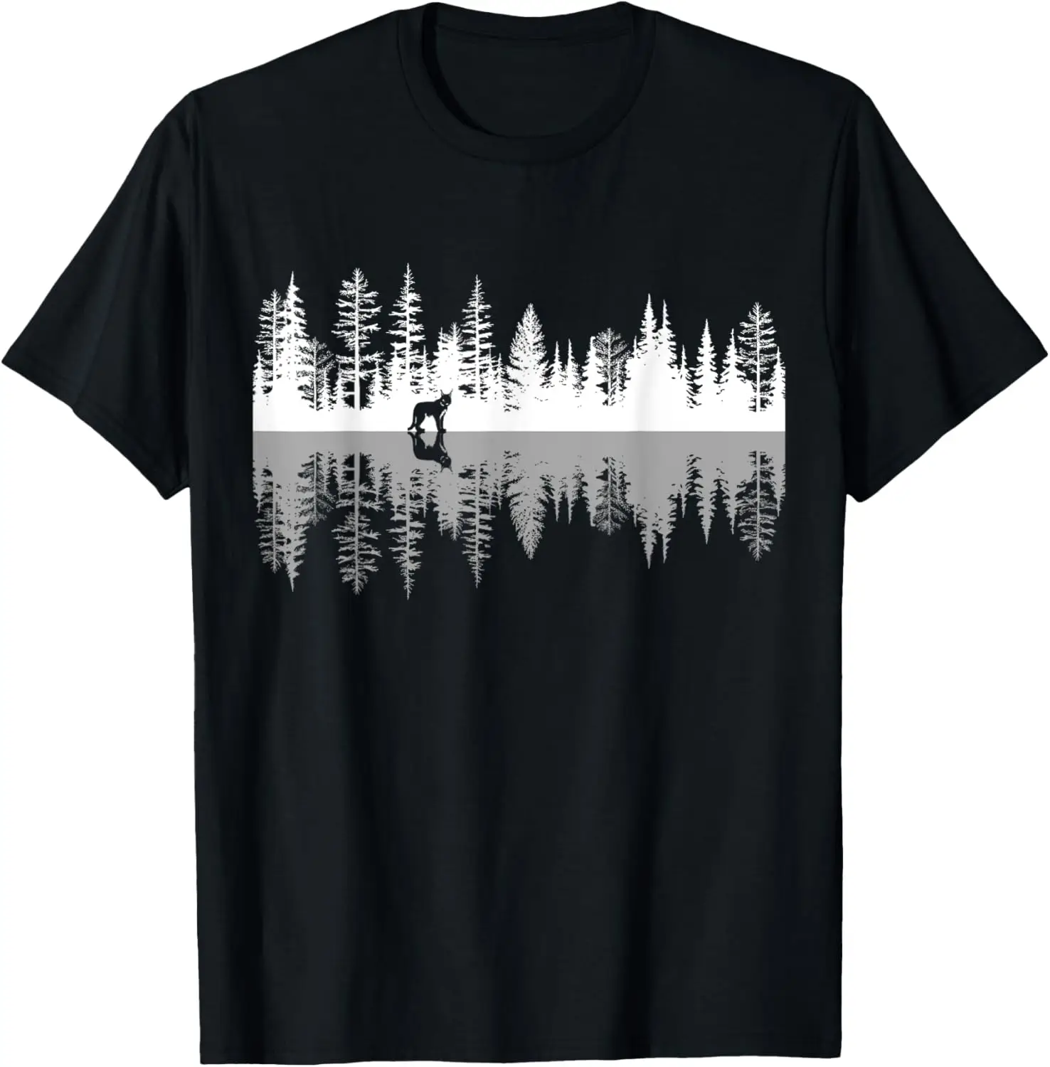 

Wolf Forest Reflection Nature Wildlife Graphic Tee Men Women Short Sleeve Shirt