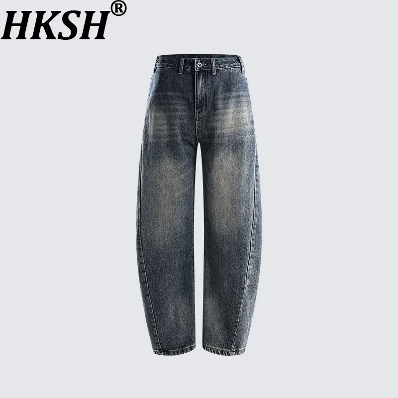 

HKSH Spring Autumn New Men Washed Vintage Loose Distressed Jeans Trendy Elegant Casual Straight Wide Leg Denim Pants Ins HK11762