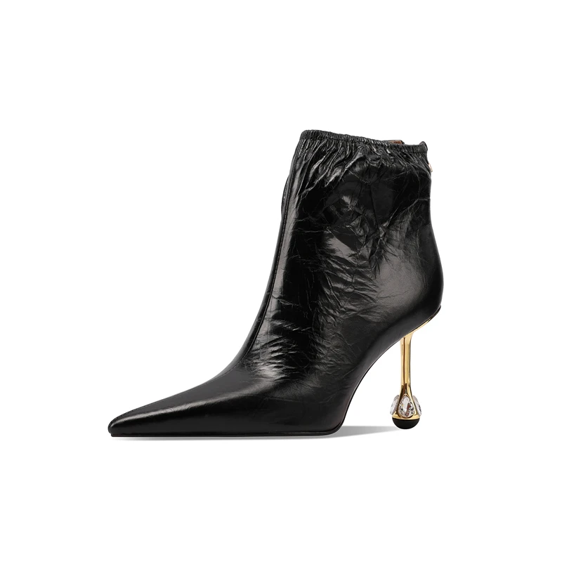 

Ankle Boots Women Calfskin Leather Pointed Toe Back Zip Ladies Elastic Elegant Pump Shoes Handmade With Shoebox
