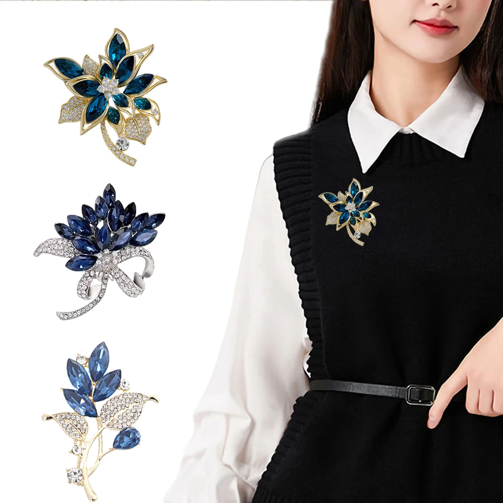 Trendy Crystal Ear of Wheat Brooches for Women Luxury Rhinestones Camellia Flower Pins Shirt Dress Accessories Casual Jewelry
