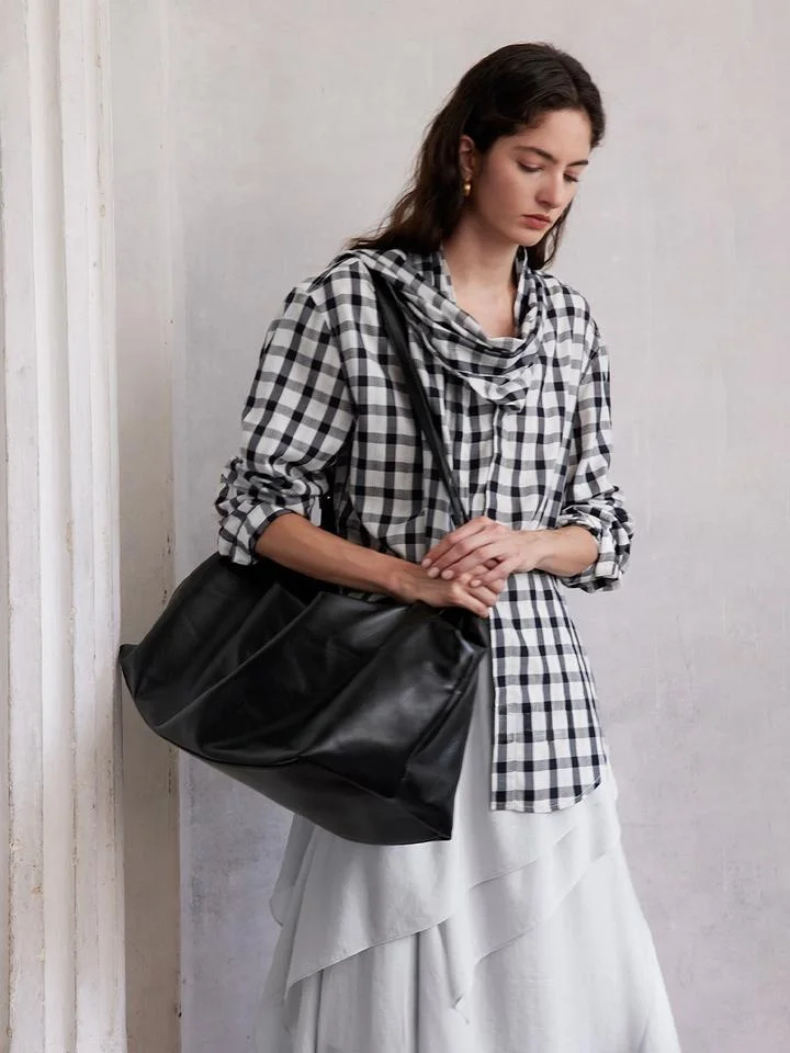 

Romantic Poet Sle Long Sve irt Women's Vintage Gingham Pattern Sa Loose Fit Lenzing Fiber Casual Commute irt