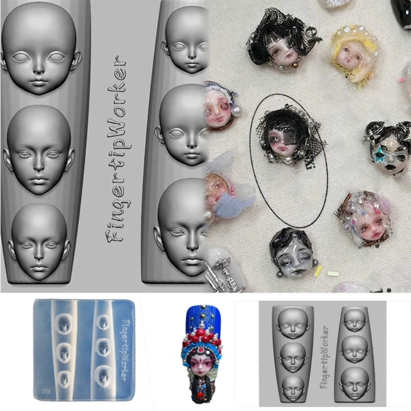 DIY Cute Small Doll Face Shaped Manicure Patterns Mould Handmade Women Nail Decoration Silicone Mold Nail Art Template Tool