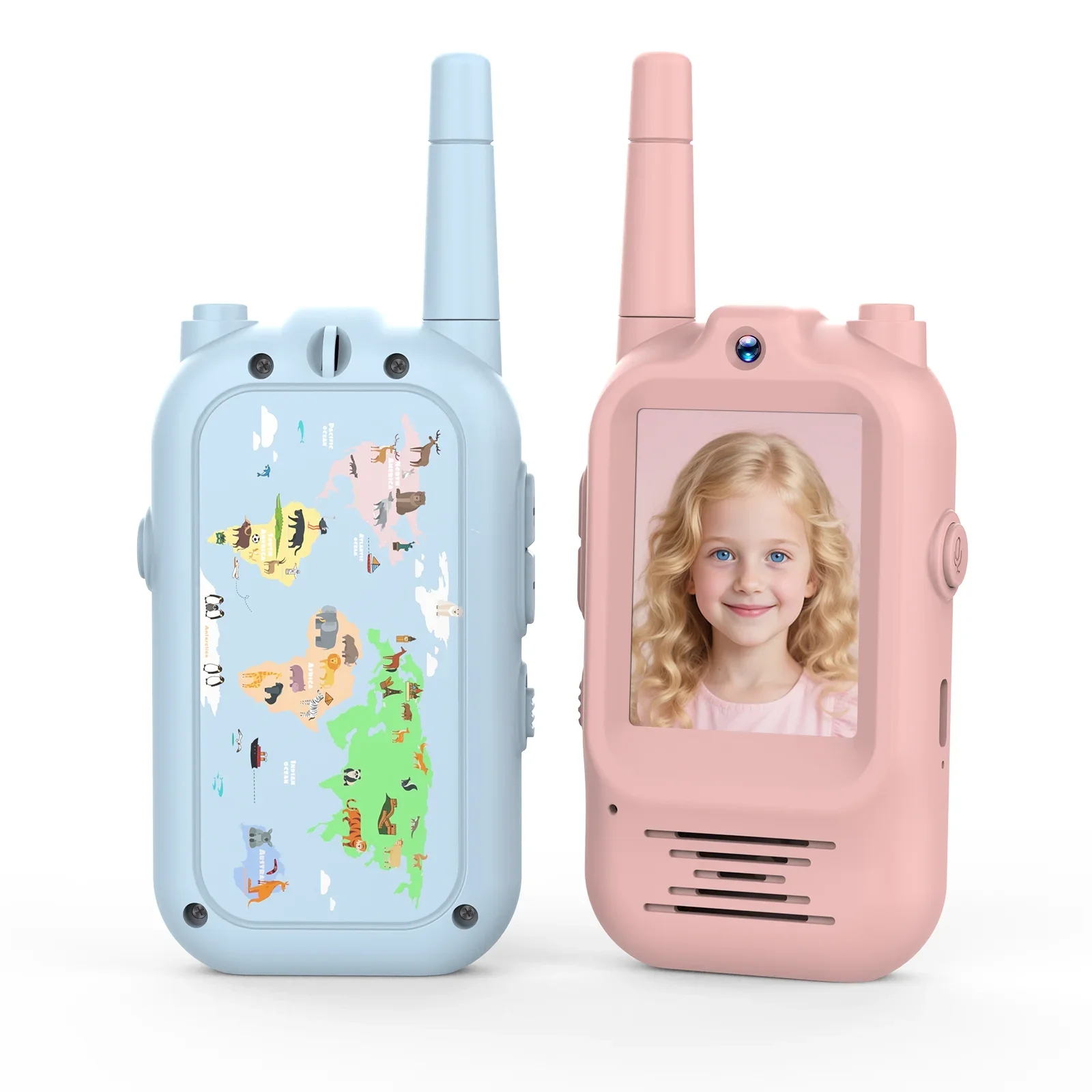 子供用ビデオトランシーバー-充電式幼児用おもちゃ-屋内キャンプ旅行用-誕生日プレゼント-ビデオインターホン-子供用-2ピック