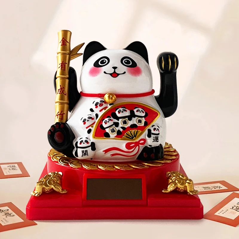 Solar-powered Automatic Waving Hand Panda Figurine Welcoming Tabletop Art Home Room Decoration Crafts Chinese Souvenir gift