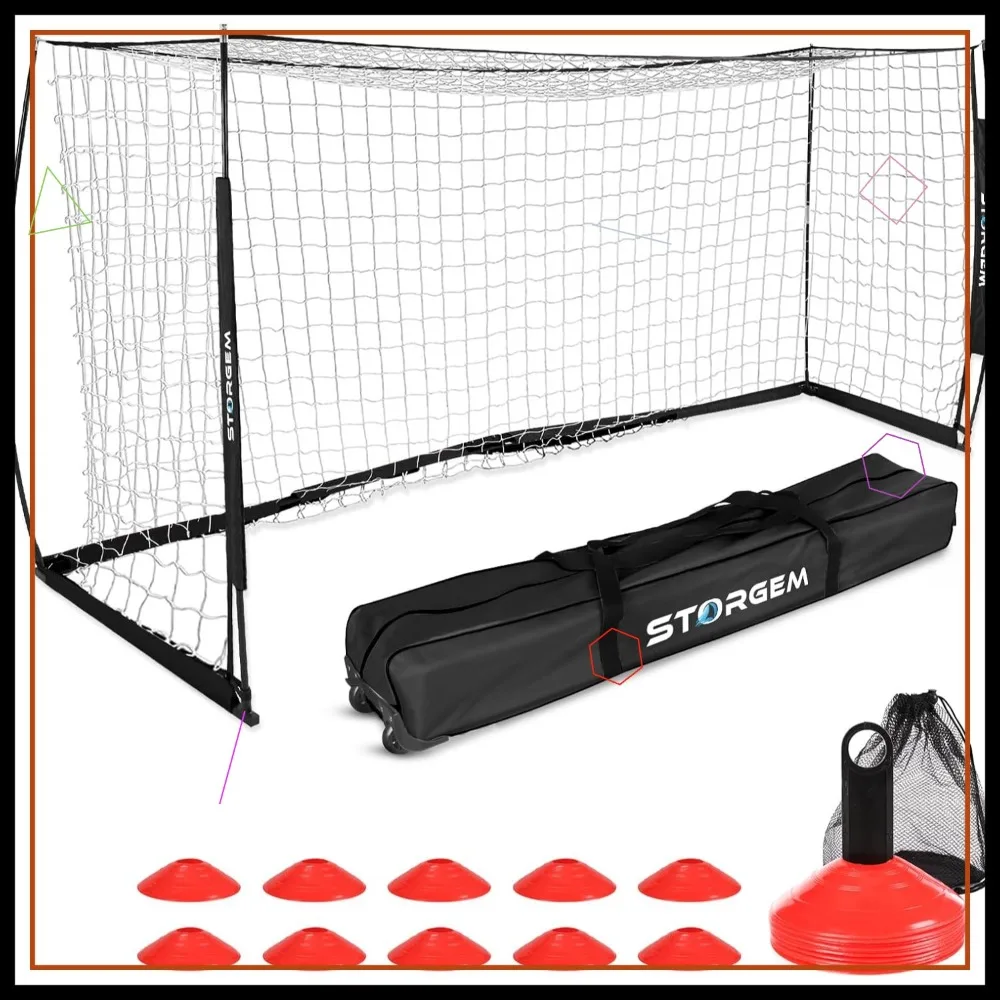 

Складной футбольный ворот с тренировочными конусами, портативной футбольной сеткой для заднего двора, носовой каркасом и металлической основой