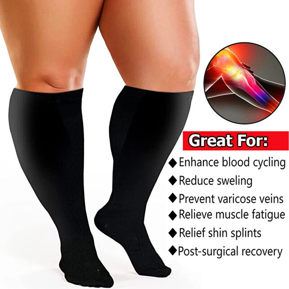 1Pair Plus Size S-7XL Running Athletics Compression Sleeves Leg Calf Men 20-30mmHg Toeless Stockings Varicose Veins Sock