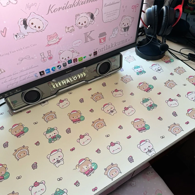 Tapis de souris en cuir PU, Design mignon, ours facile, série de noël, accessoires de clavier d'ordinateur de bureau, tapis de Table de Gamer