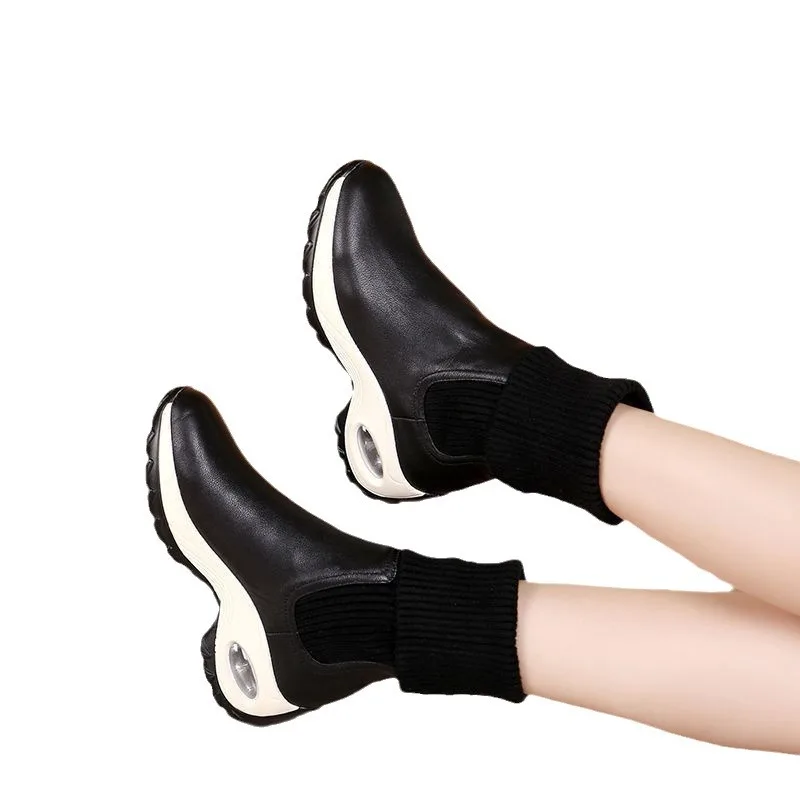 2023 Hot Sales Autumn and Winter New Cashmere Thickened Warm Patent Leather Mid-heel Wedges Women's Short Boots Fashion Boots