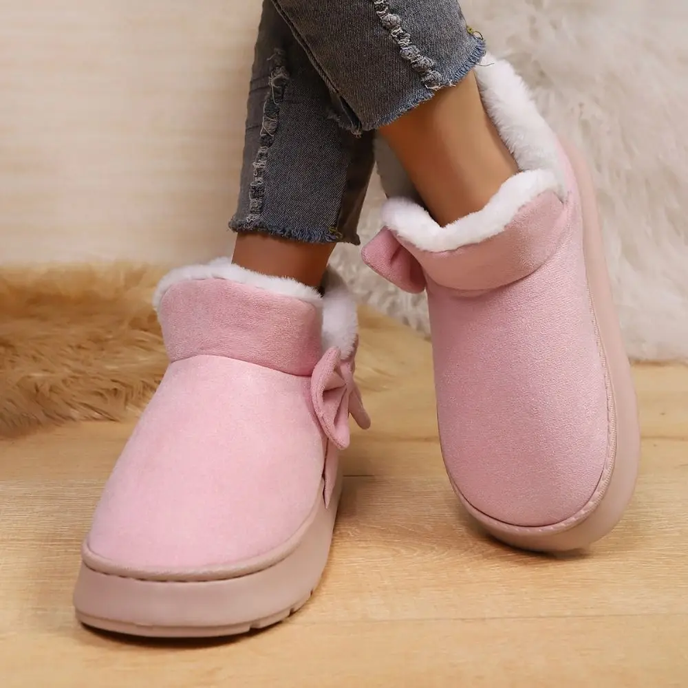 Bow-knot Women's Snow Boots Keep Warm Non Slip Slip-On Platform Boots Lining Soft Winter Shoes For Winter Season Snow Weather