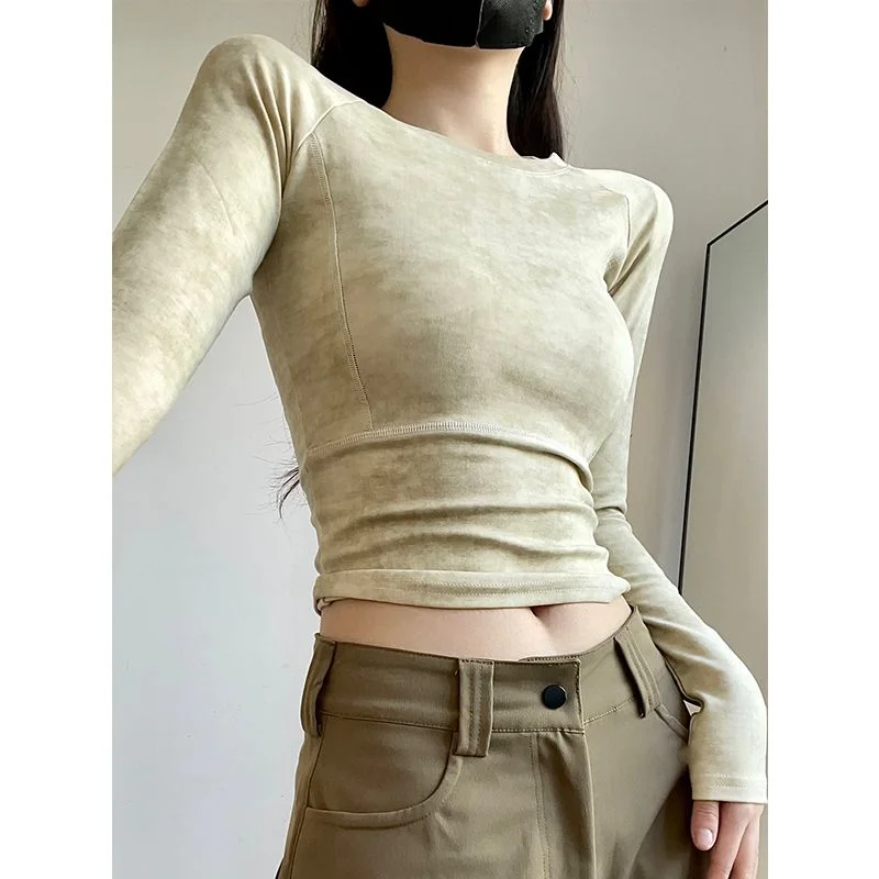 

Hot Girl Design Tie-dye Top Women's New Long-sleeved Slimming Sports Base