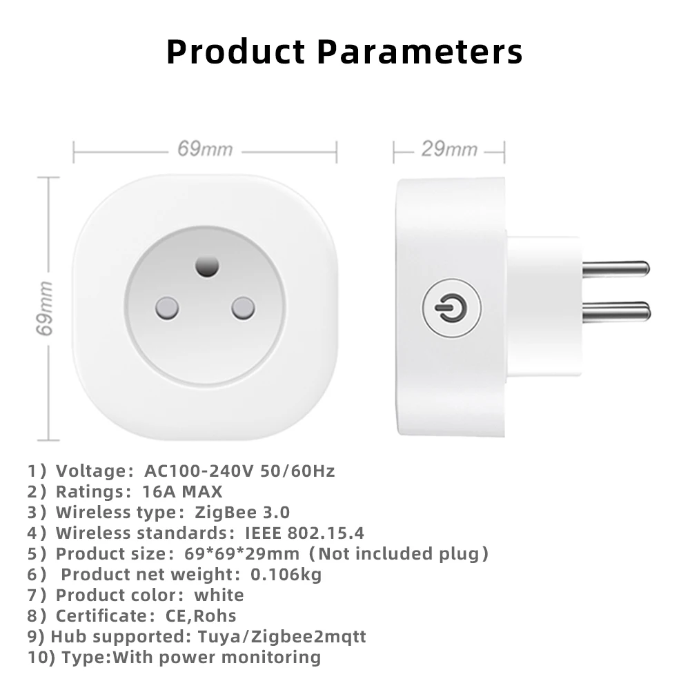 BORUIDAPLS Tuya ZigBee3.0 Israel Smart Plug Power Monitoring Power Socket Smart Life Remote Voice Timing Control Home Automation