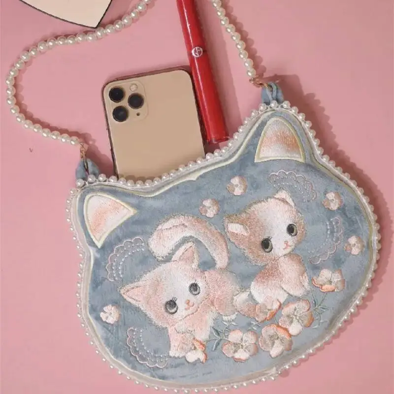 Sweet Lolita Style Cat Embroidery Messenger Bag Ancient Style Hanfu Bag Cosplay Princess Vintage Chinese Handbag Purse Wallet 2
