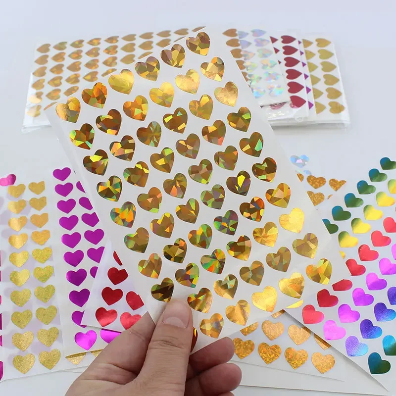 10sheet/set 13MM Heart Stickers for DIY Decor Scrapbook Journal Student Package Gifts Seals Colorful Glitter Heart Decal Sticker