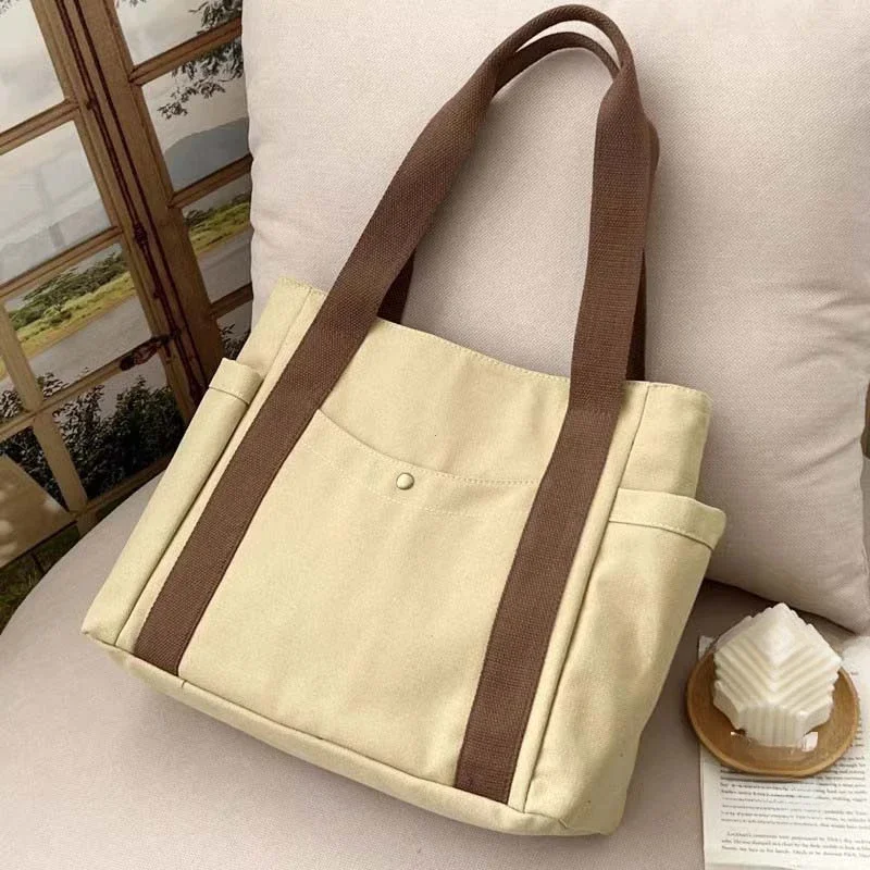 Große Canvas-Tragetasche, Schultertasche für den Arbeitsweg, Handtasche für Studenten, Büchertasche für den täglichen Gebrauch im Freien – Detail 26