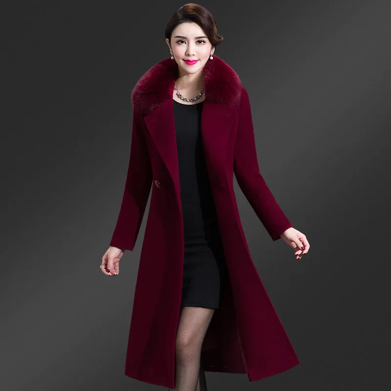 SUSOLA Women Winter Wool Blends Coat Jacket 2024 New Female Girl Long Real Fox Fur Coats Parka Trench