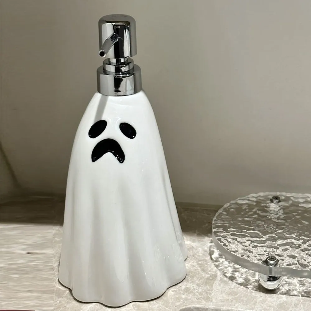 

380ML Ghost Dispensing Bottle Press Pump Porcelain Halloween Detergent Bottle Refillable Empty Shampoo Cosmetic Split Bottle