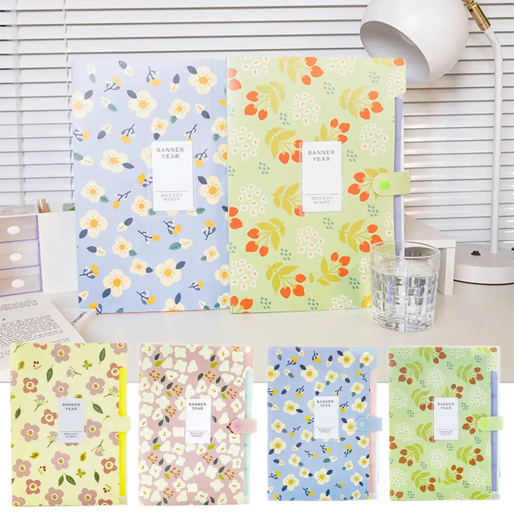 A4 Multi-Layers Folder Dutton File Bag File Bag Floral Six/Eight Cells Organ Bag Large Capacity Korean Simple Office Stationery