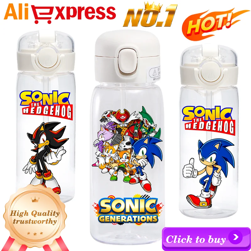 400\600ml Sonic The Hedgehog Transparent Plastic Straw Water Cup Portable Outdoor Sports Childrens Drinking Water Bottle Gifts